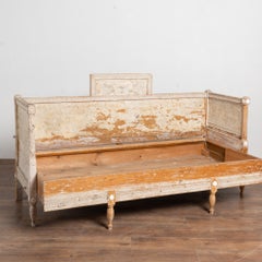 19th Century Swedish Gustavian Original Gray Painted Pine Bench