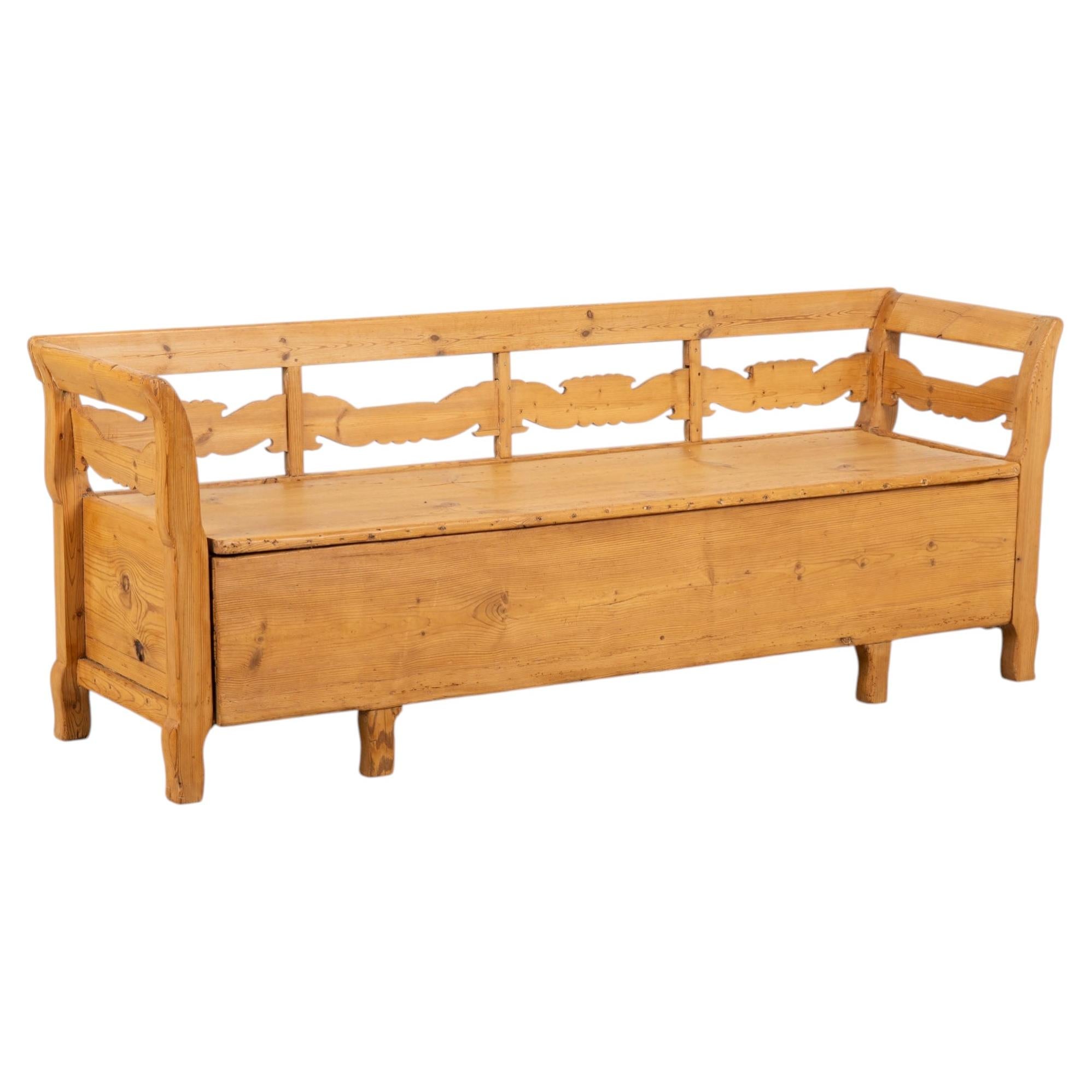 19th Century Swedish Pine Storage Bench with Storage