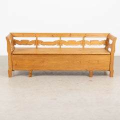 19th Century Swedish Pine Storage Bench with Storage