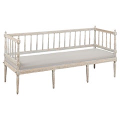 19th Century Swedish Gustavian Original Blue Gray Painted Pine Bench