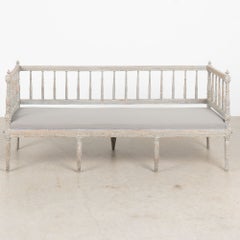 19th Century Swedish Gustavian Original Blue Gray Painted Pine Bench