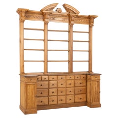 Large 19th Century Danish Pine Bookcase Display Cabinet Apothecary