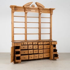 Large 19th Century Danish Pine Bookcase Display Cabinet Apothecary