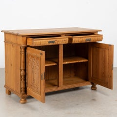 19th Century Danish Pine Sideboard with Carved Panel Doors