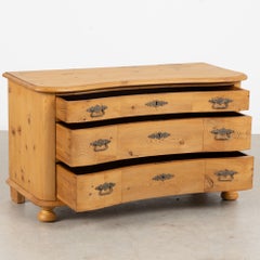 19th Century Danish Pine Curved Chest of Three Drawers