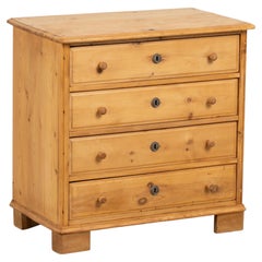 Early 20th Century Danish Pine Small Chest of Four Drawers Nightstand