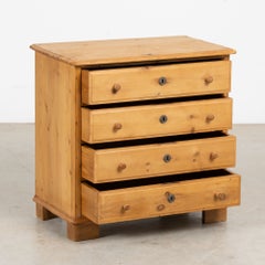 Early 20th Century Danish Pine Small Chest of Four Drawers Nightstand