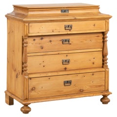 19th Century Danish Pine Chest of Four Drawers with Hidden Top Storage