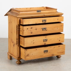 19th Century Danish Pine Chest of Four Drawers with Hidden Top Storage