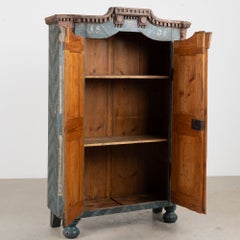 1831 Hungarian Original Blue Hand-Painted Pine Armoire