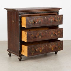 19th Century Hungarian Original Hand-Painted Pine Chest of Three Drawers