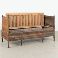19th Century Swedish Gustavian Original Teal Blue Painted Pine Bench