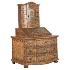 1778 Baroque Painted Tabernacle Secretary Cabinet with St. George & Dragon