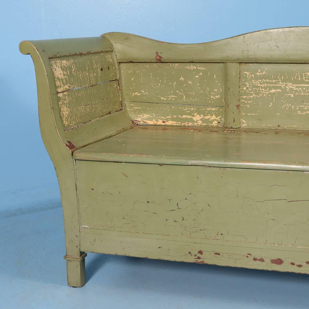 Antique Swedish Green Painted Storage Bench, circa 1860 2