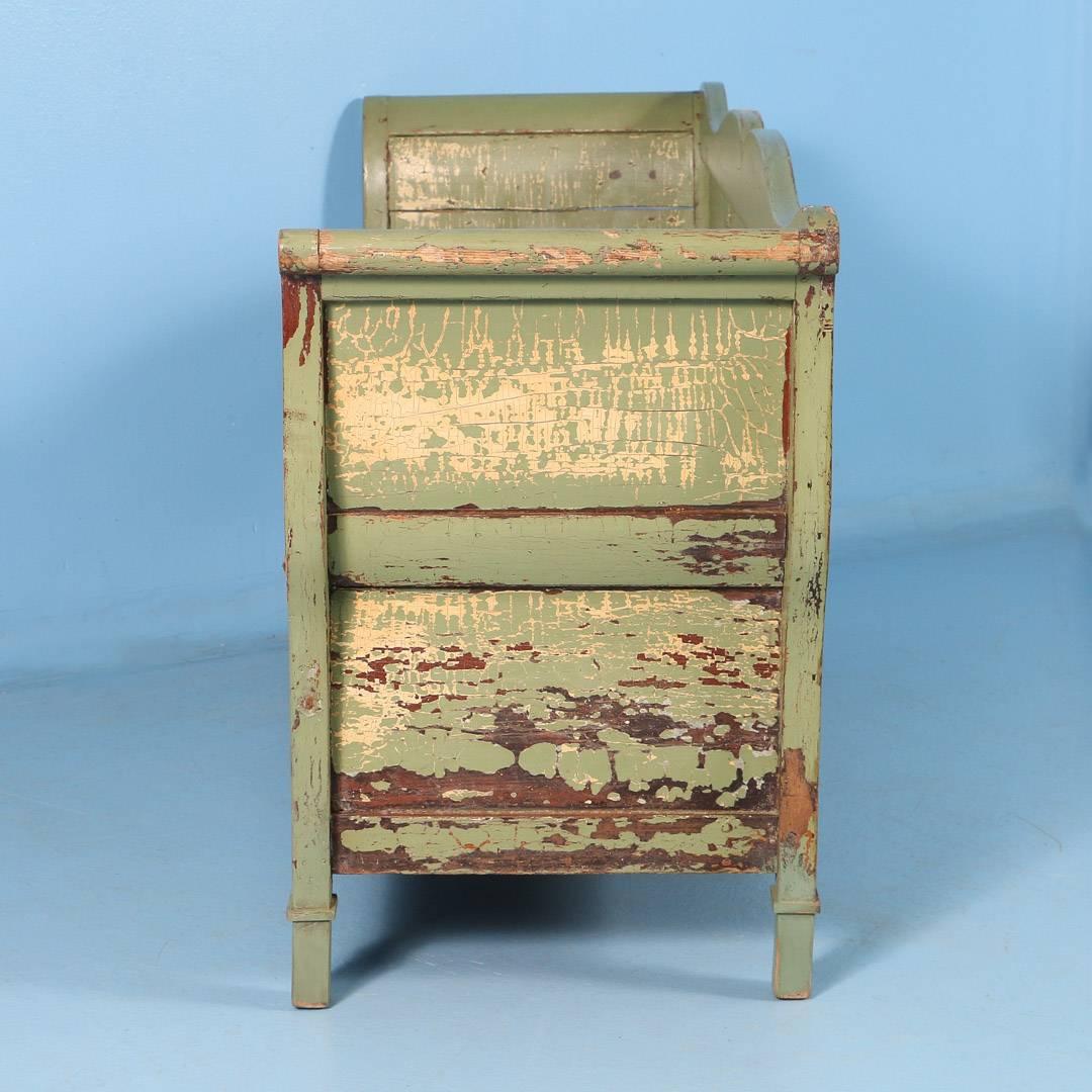 Antique Swedish Green Painted Storage Bench, circa 1860 1