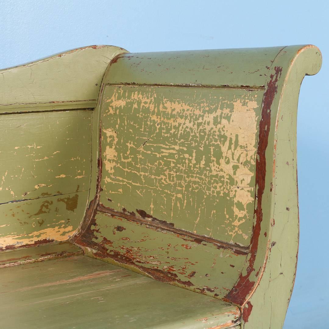 Antique Swedish Green Painted Storage Bench, circa 1860 4