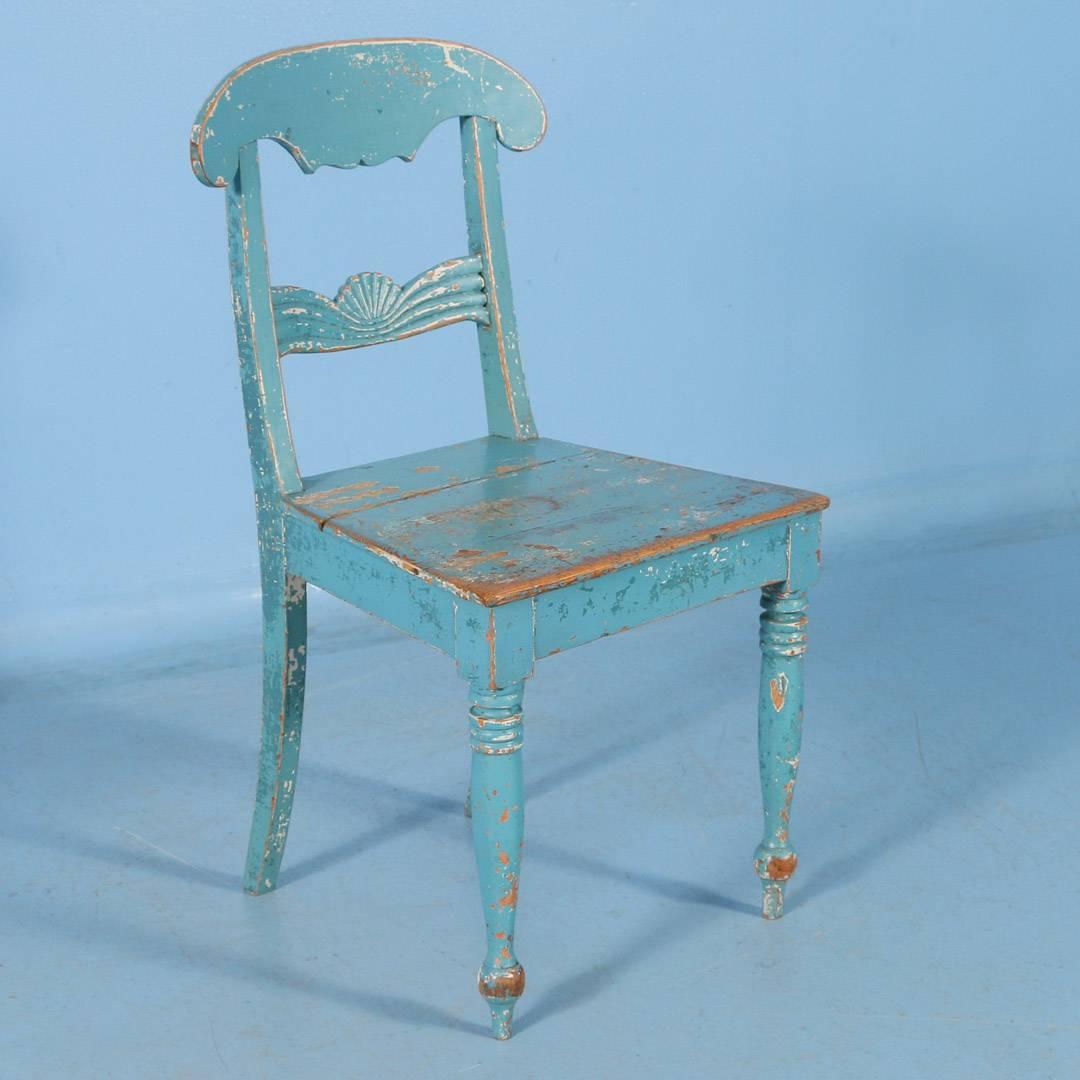 Pair of Antique Original Blue Painted Side Chairs from Sweden, circa 1860 In Good Condition In Round Top, TX