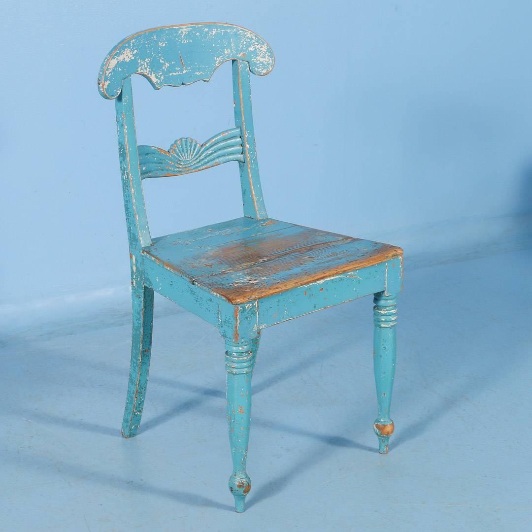 19th Century Pair of Antique Original Blue Painted Side Chairs from Sweden, circa 1860