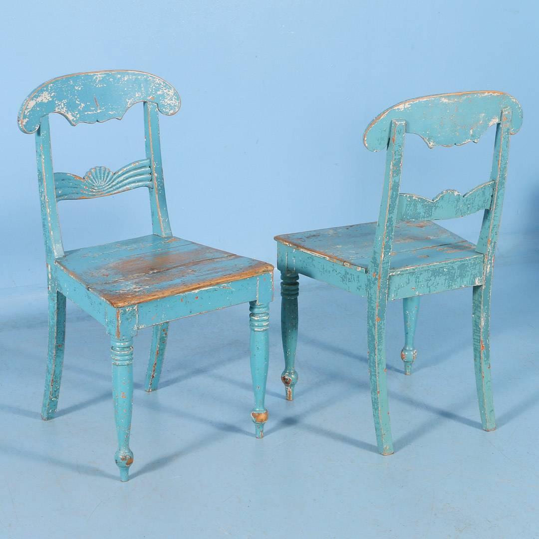 Swedish Pair of Antique Original Blue Painted Side Chairs from Sweden, circa 1860