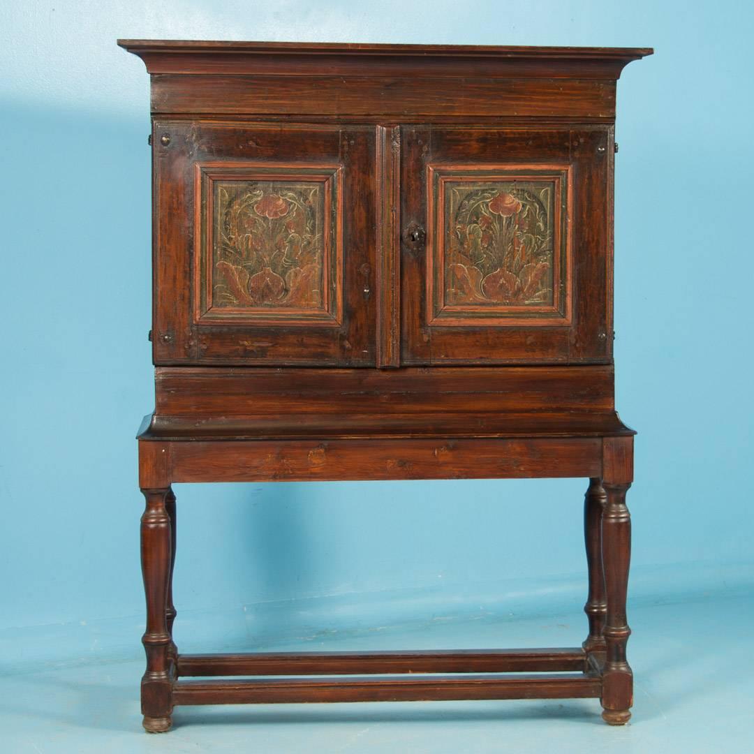 Antique Swedish Two-Door Cabinet with Original Paint, circa 1820-1840 In Good Condition In Round Top, TX