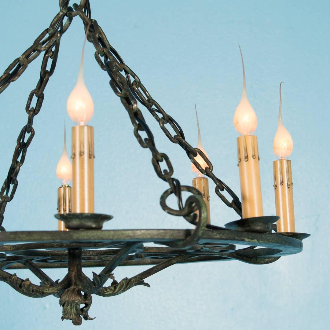 Antique Danish Wrought Iron Chandelier, circa 1920 In Good Condition In Round Top, TX
