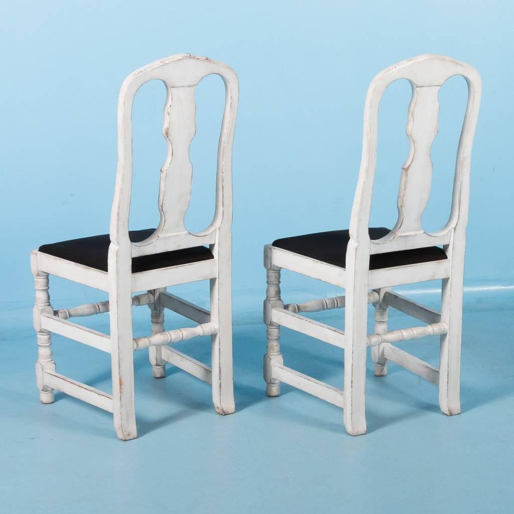 Set of Six Antique Swedish Side Chairs Painted White For Sale 1