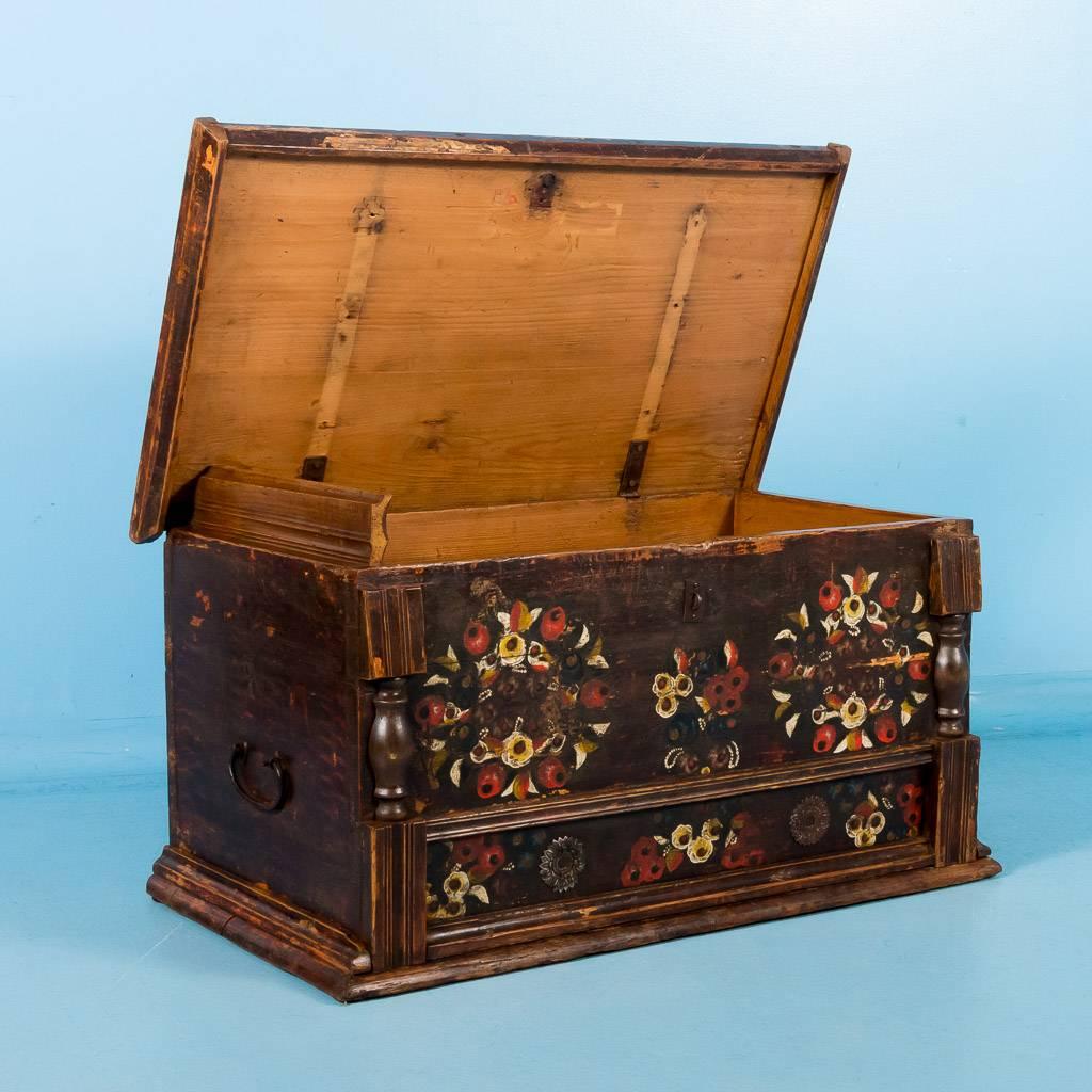 Antique Hungarian Trunk with Original Brown, Red and Yellow Paint, circa 1840 1