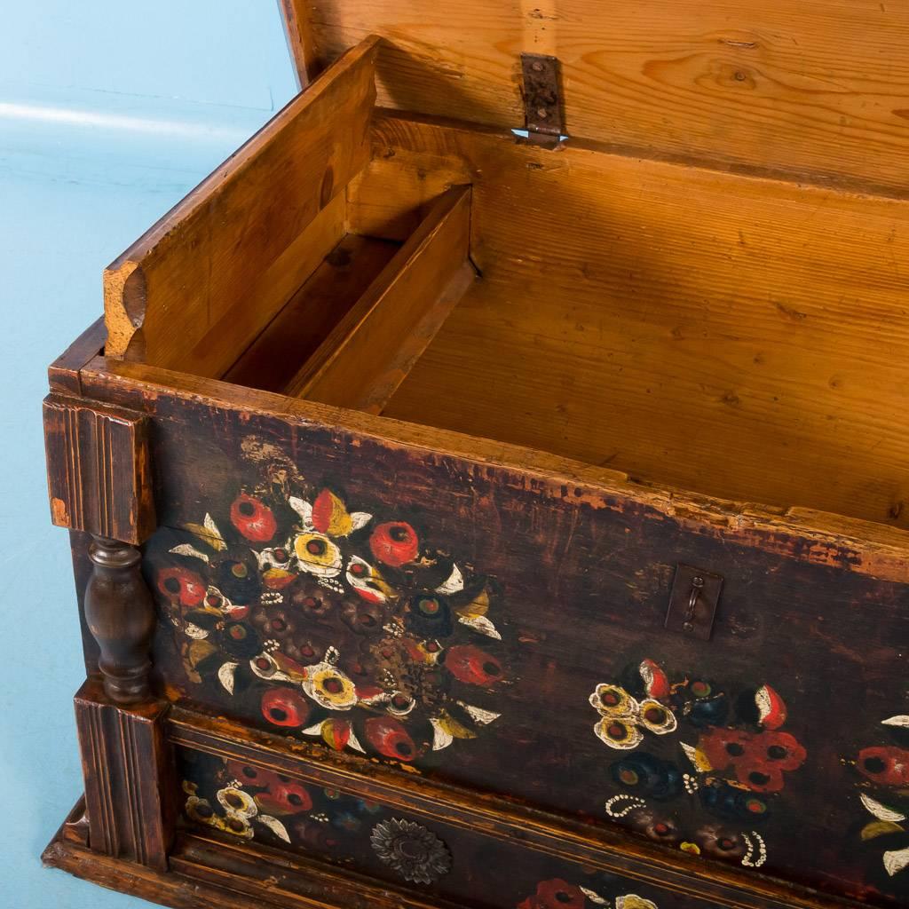 Antique Hungarian Trunk with Original Brown, Red and Yellow Paint, circa 1840 2