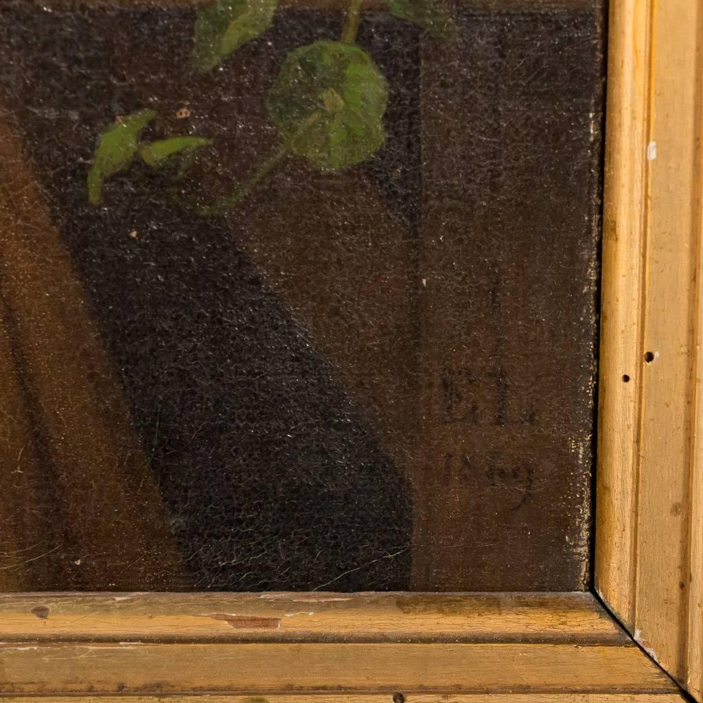 Antique Danish Oil Painting of Woman in a Greenhouse, Edvard Lehmann, Date1869   For Sale 3