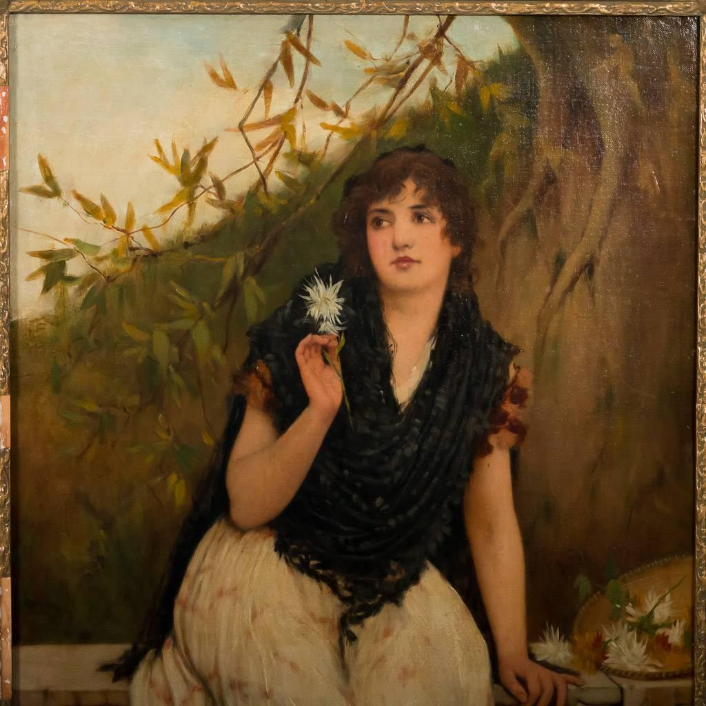 woman holding flowers painting