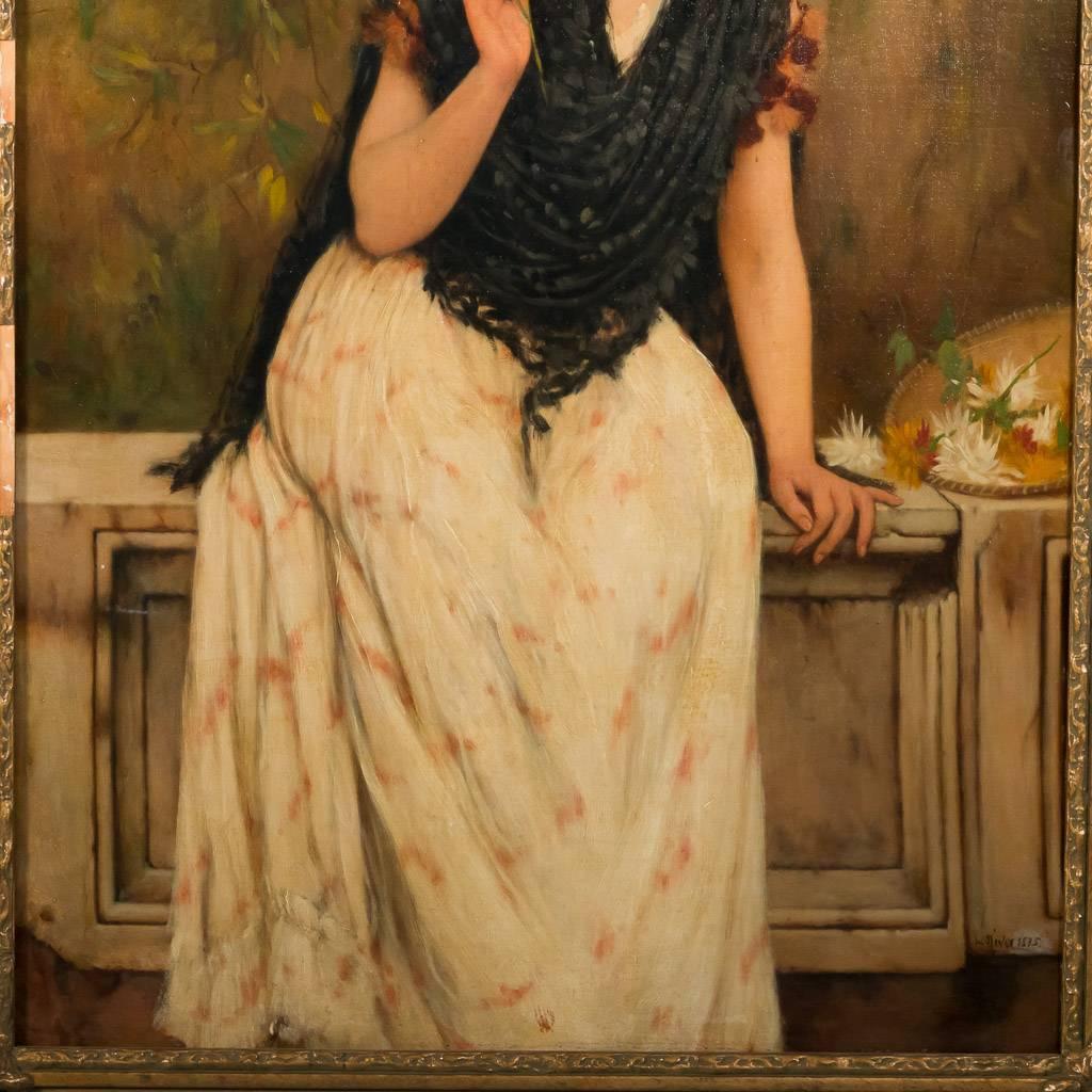 painting of woman holding flowers