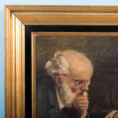 Signed Original Danish Oil Painting of Chess Players, Edmund Fischer, c.1920