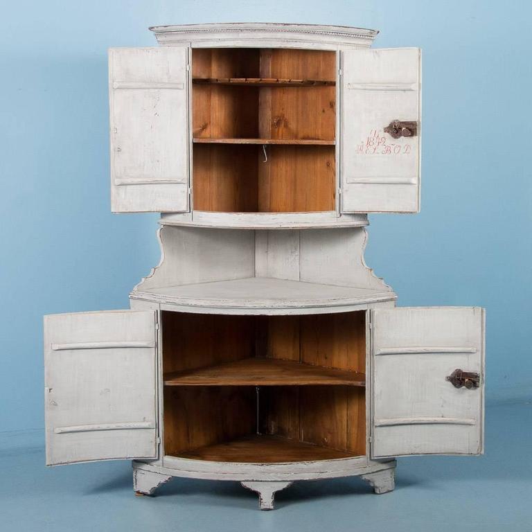 Antique 19th Century Swedish Gustavian Pine Corner Painted Gray