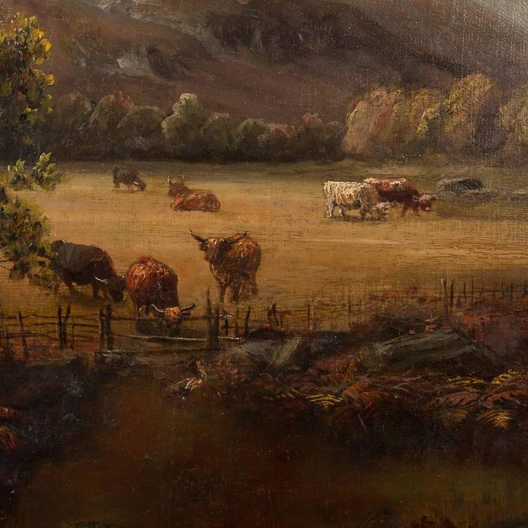 Original 19th Century Antique English Landscape Oil Painting, Highland