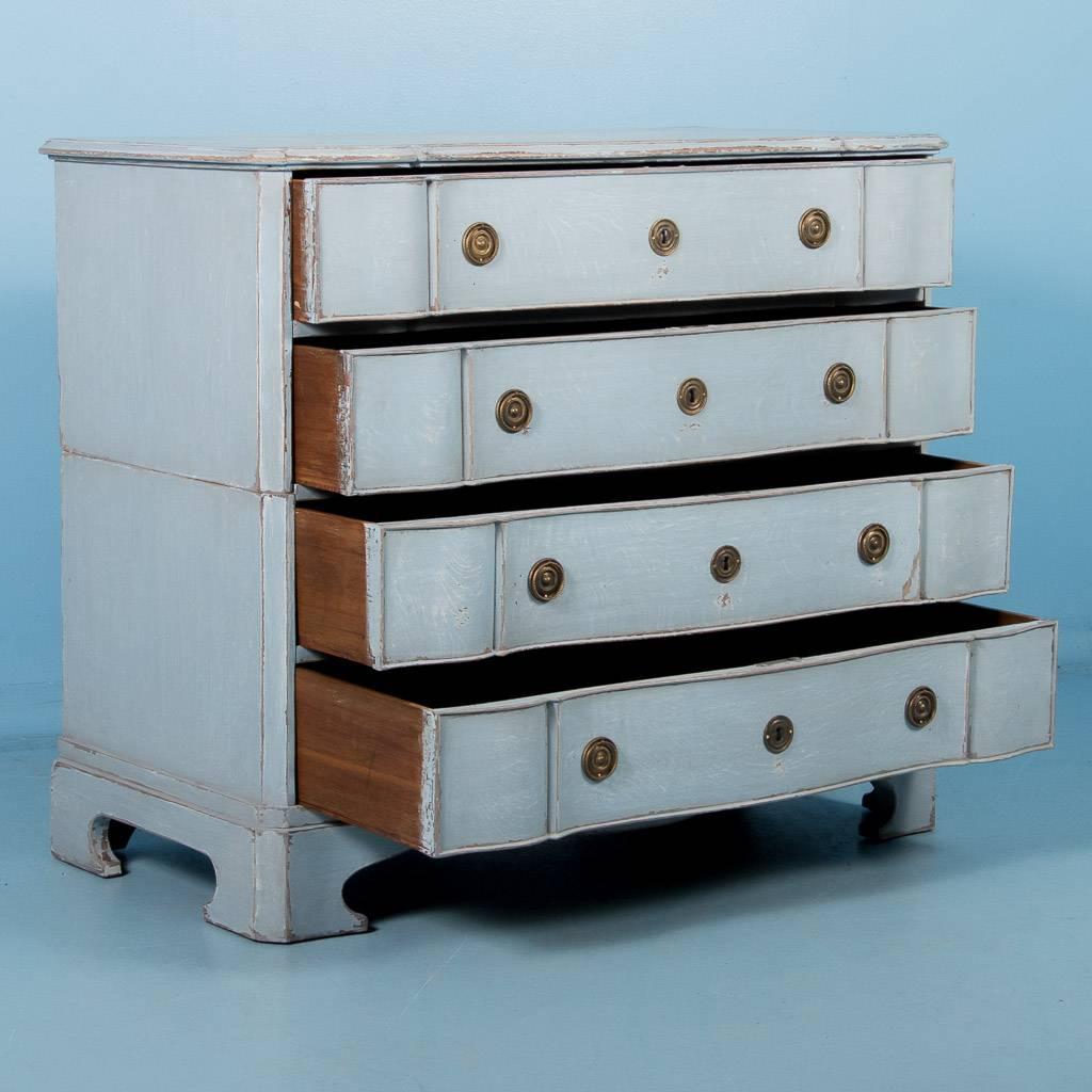 Antique 18th Century Danish Baroque Chest of Drawers with Blue Gray Paint 1