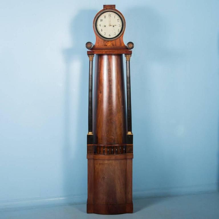 19th Century Antique German Biedermeier Grandfather Clock in Flame Mahogany at 1stDibs antique