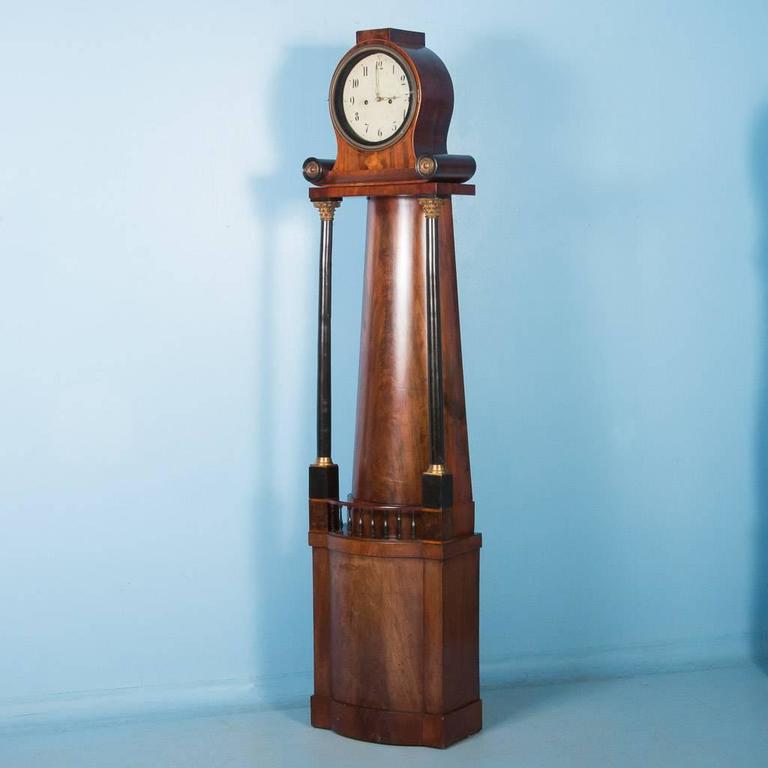 19th Century Antique German Biedermeier Grandfather Clock in Flame