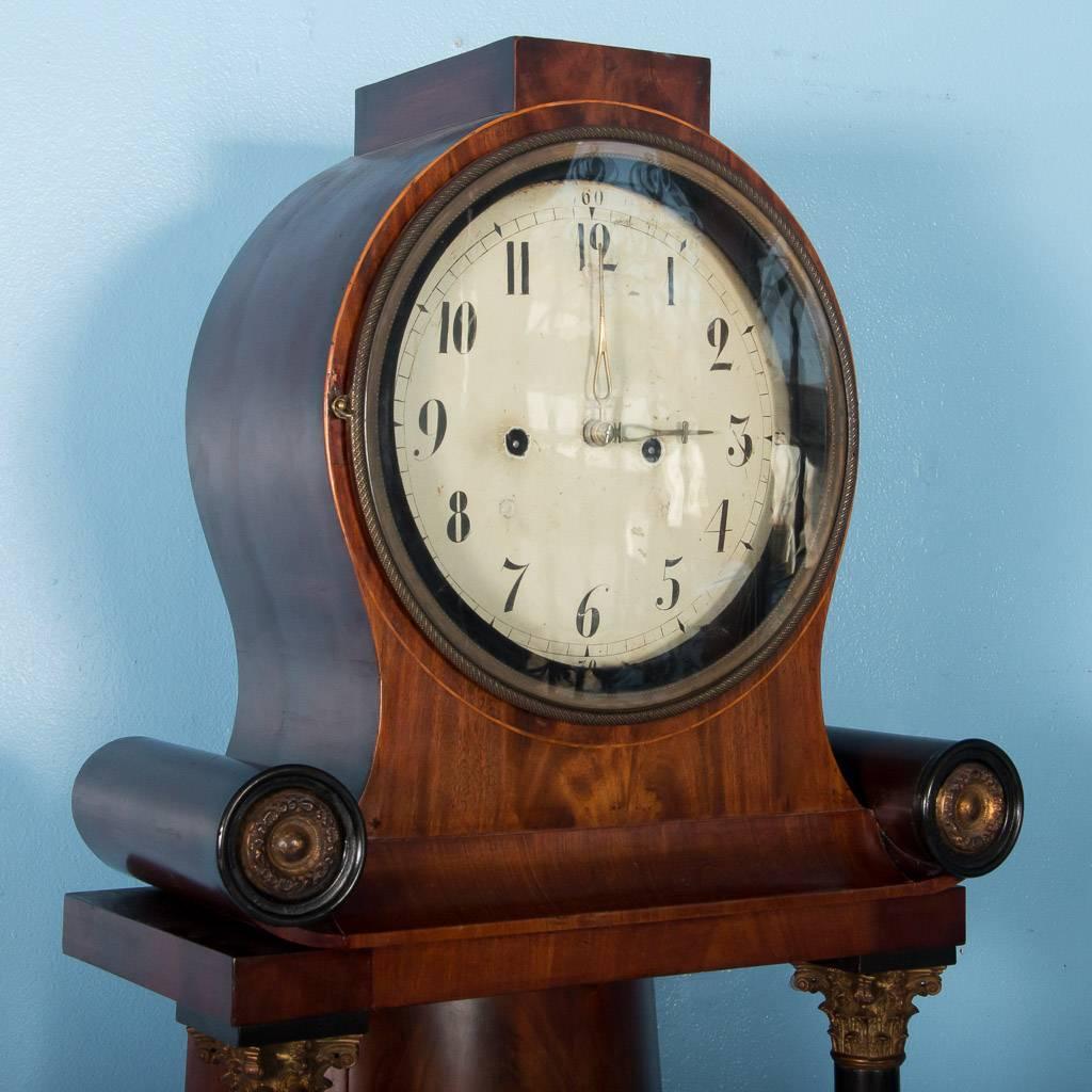 19th Century Antique German Biedermeier Grandfather Clock in Flame