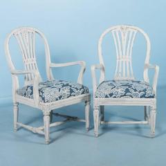Antique 19th Century Swedish Gustavian Chairs, Distressed Lt Gray Paint