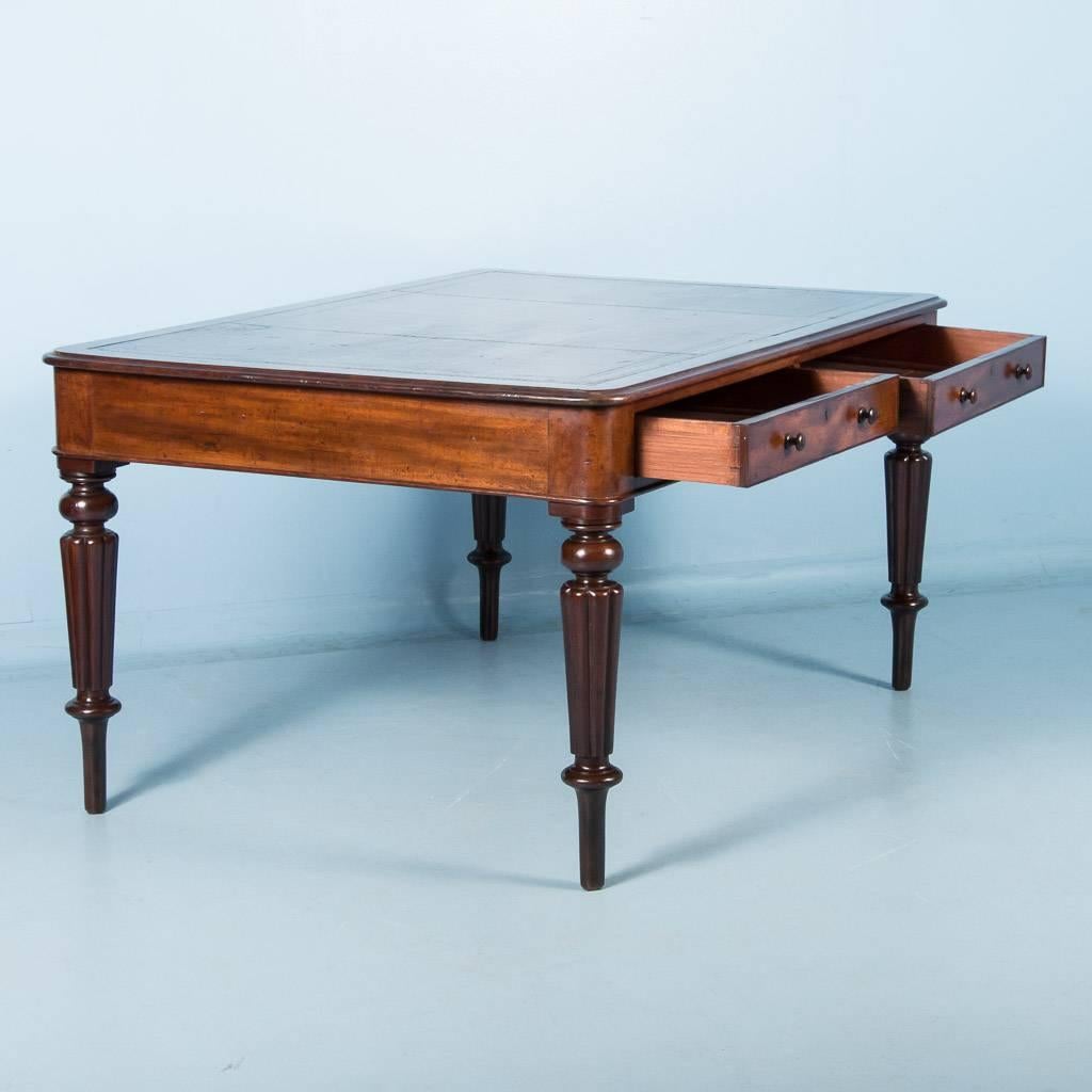 Antique 19th Century English Mahogany Desk with Leather Top In Good Condition In Round Top, TX