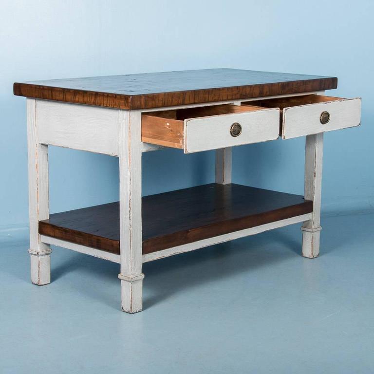 Vintage Kitchen Island with Reclaimed Butcher Block Top at 1stDibs