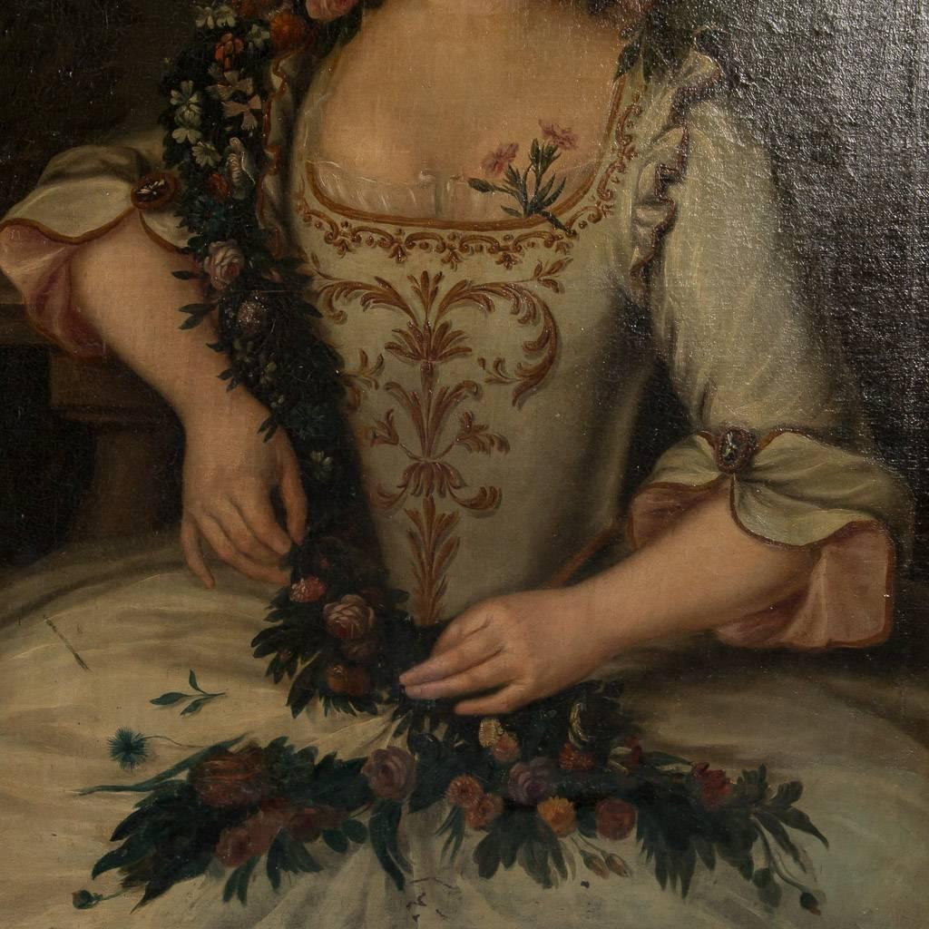 European Original Antique 19th Century Oil Painting Portrait of a Young Lady