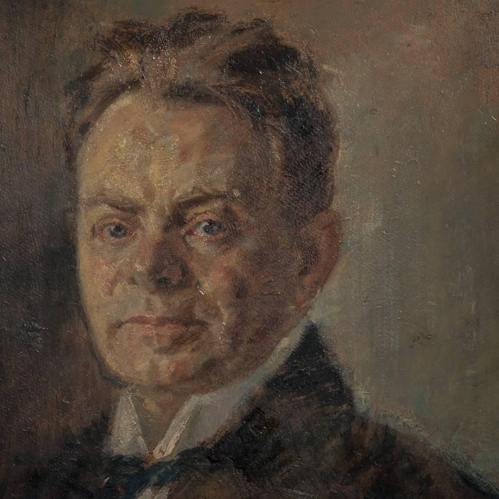 German Original Antique Oil on Canvas Painting Portrait of a Gentleman