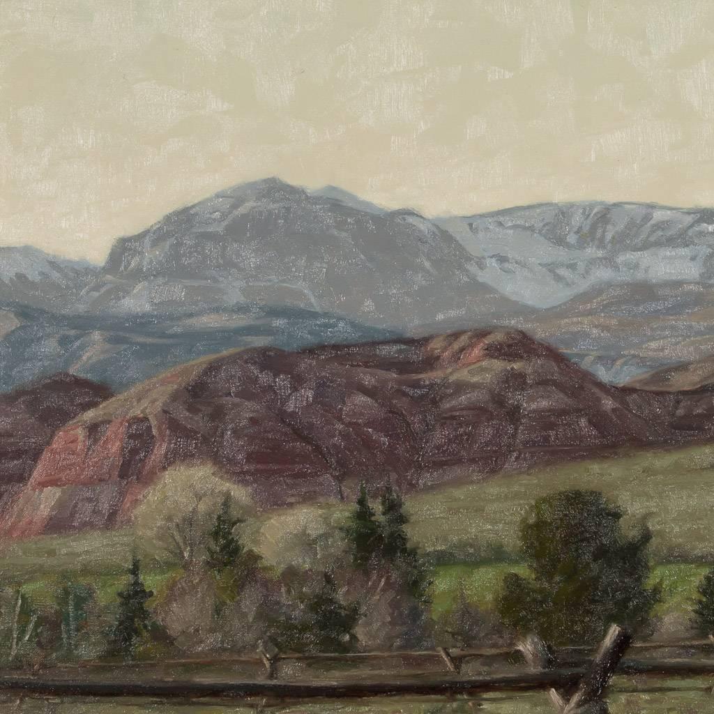 Greg Beecham Original Oil Painting, Western Landscape with Pinto Horses In Good Condition In Round Top, TX