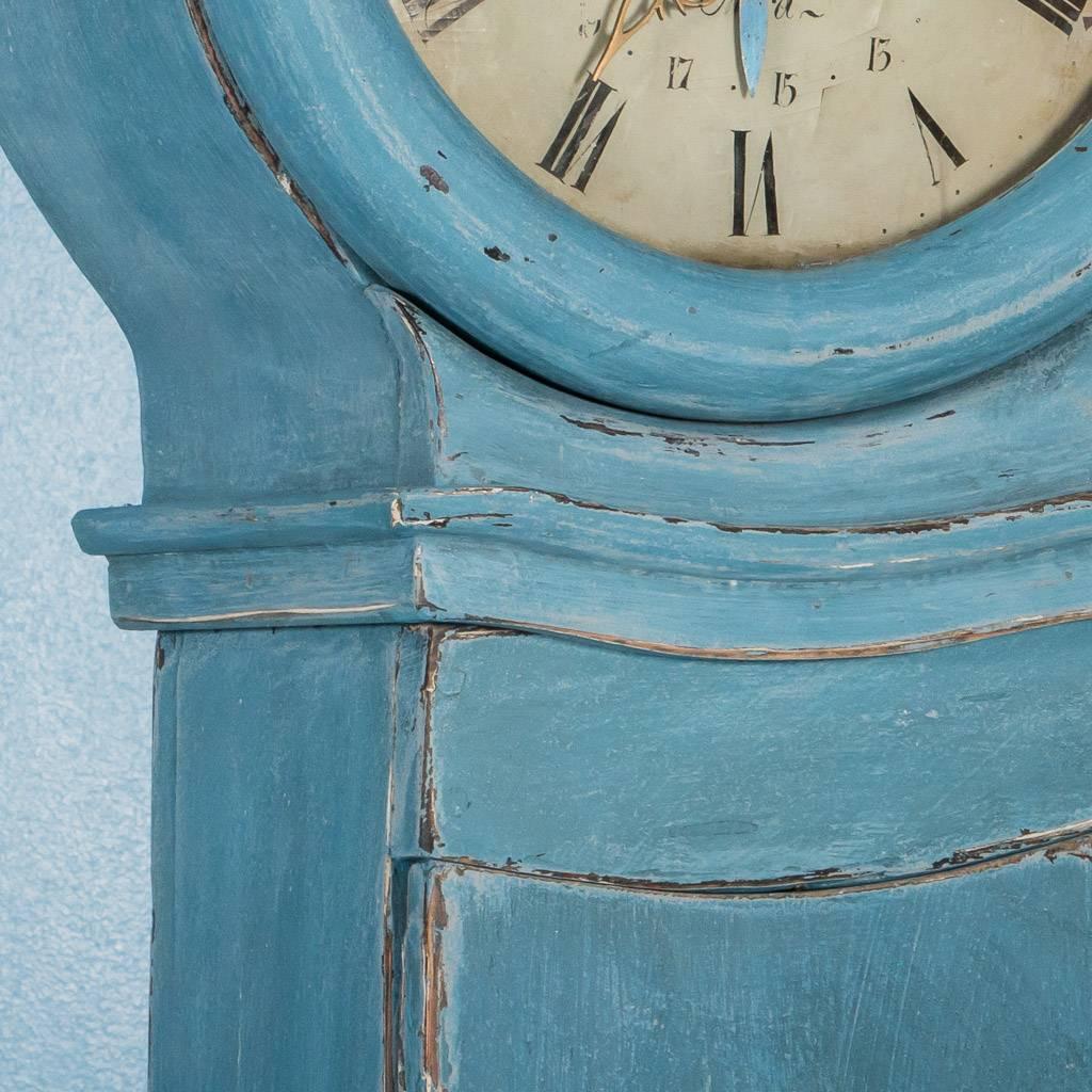 Antique 19th Century Blue Painted Swedish Mora Grandfather Clock 2