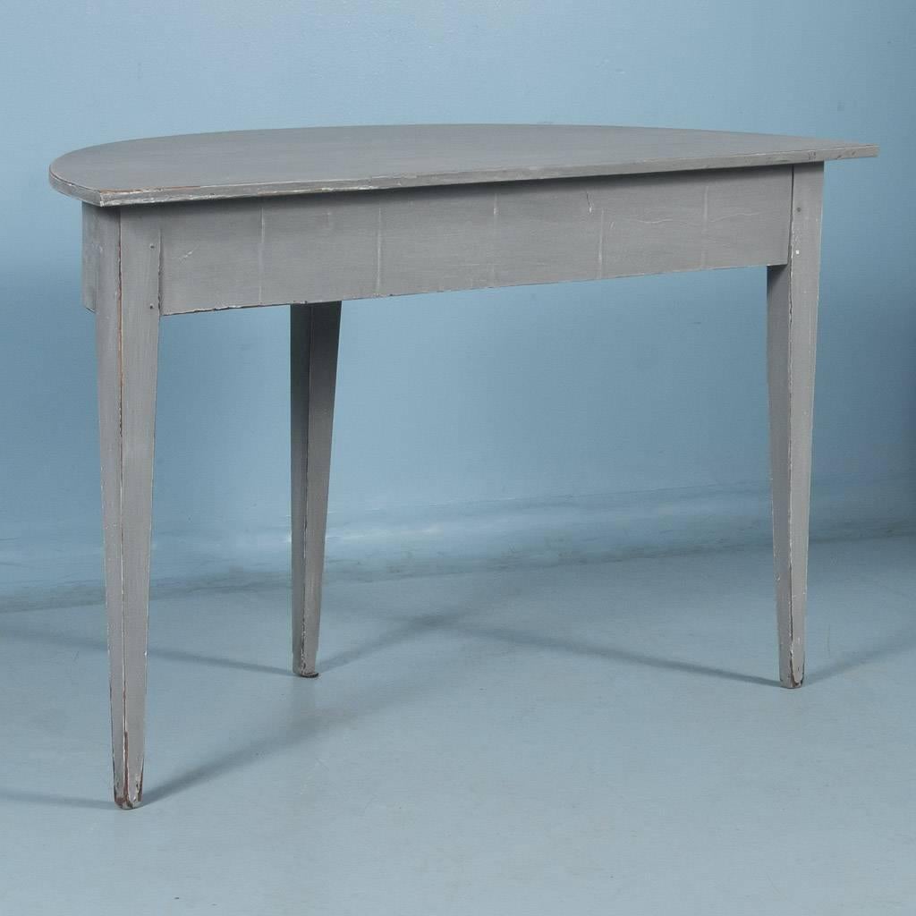 Antique 19th Century Gustavian Swedish Blue/Gray Painted Demilune Table  In Good Condition In Round Top, TX