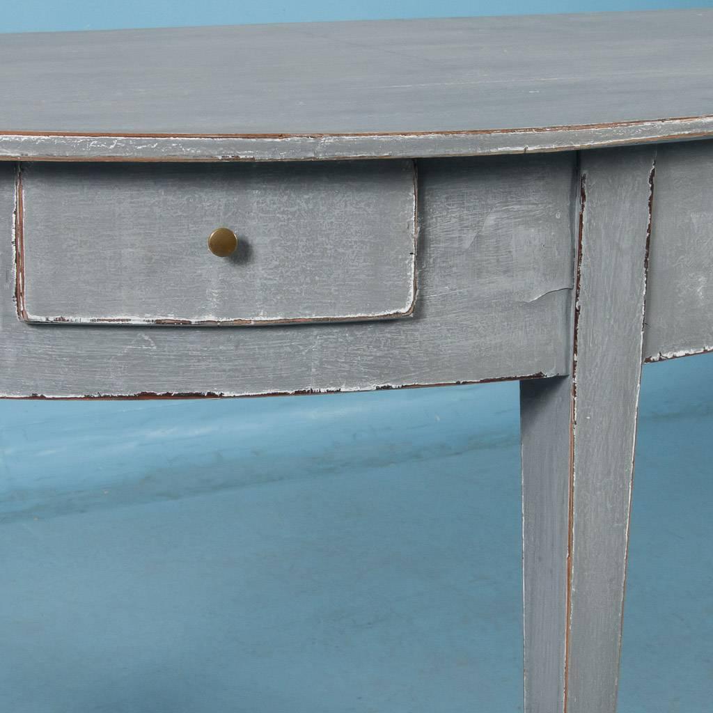 Antique 19th Century Gustavian Swedish Blue/Gray Painted Demilune Table  3