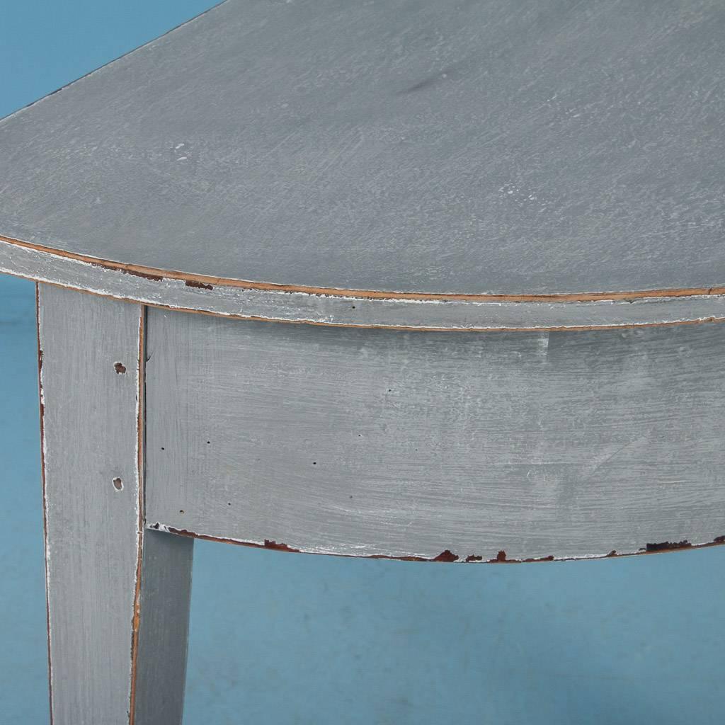 Antique 19th Century Gustavian Swedish Blue/Gray Painted Demilune Table  5