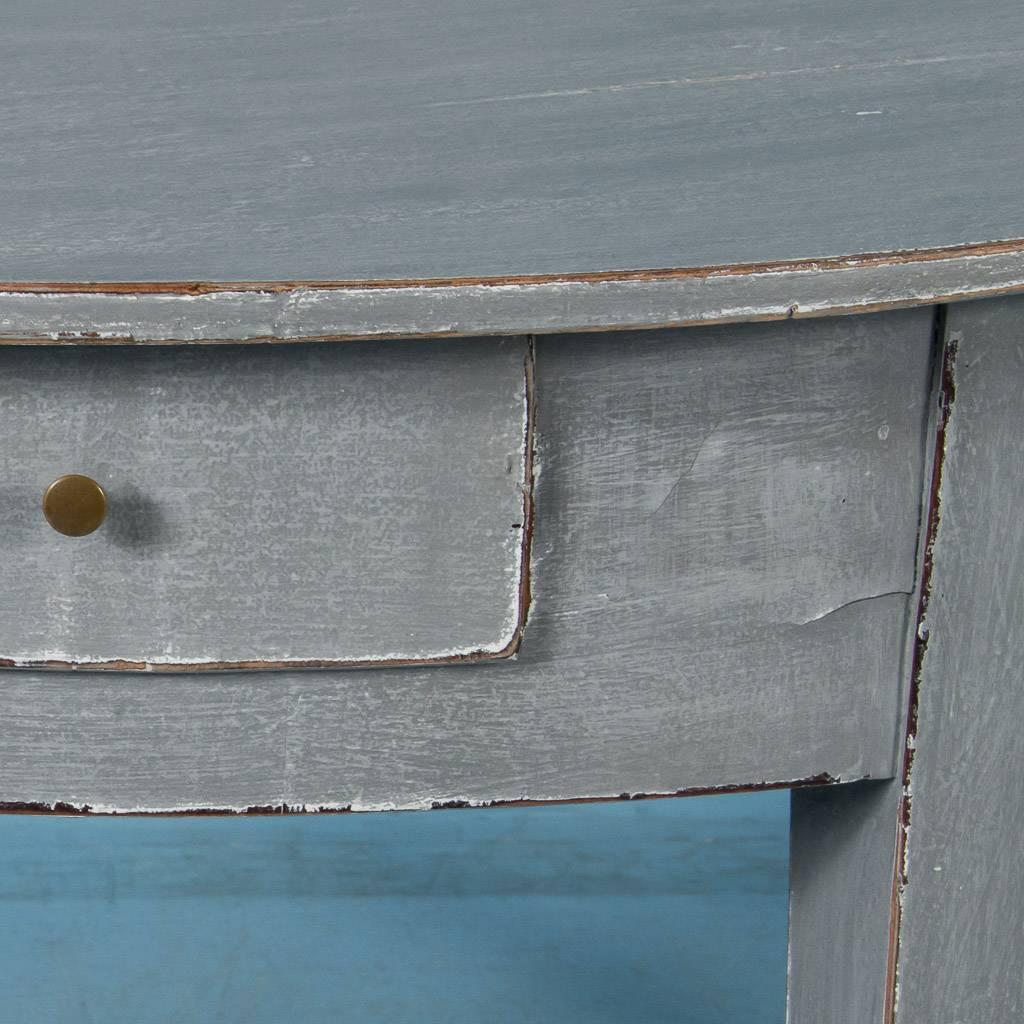 Antique 19th Century Gustavian Swedish Blue/Gray Painted Demilune Table  6