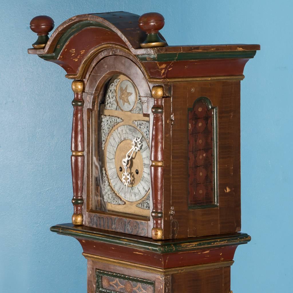 Antique 19th Century Danish Grandfather Clock with Original Paint 1